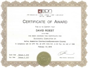 David's Certificate of Award